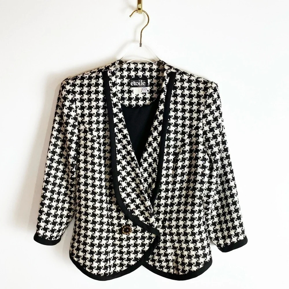 Vtg ETOILE houndstooth Classic Blazer jacket HTF Womens size 8